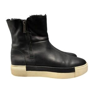 J Slides NYC Leather Platform Boots Women's 9.5 Black Fur Lined Zip Ankle Casual